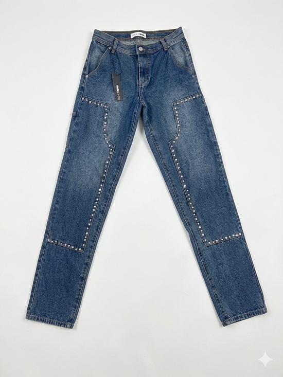 Fashion Nova Denim - Fashion Nova- Stud-Trim Dark Blue Denim Jeans NWT